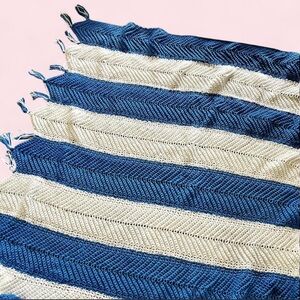 Handmade Blue and White Striped Crochet Blanket